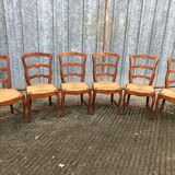 6 rush-seated chairs in solid cherry wood in Louis XV style