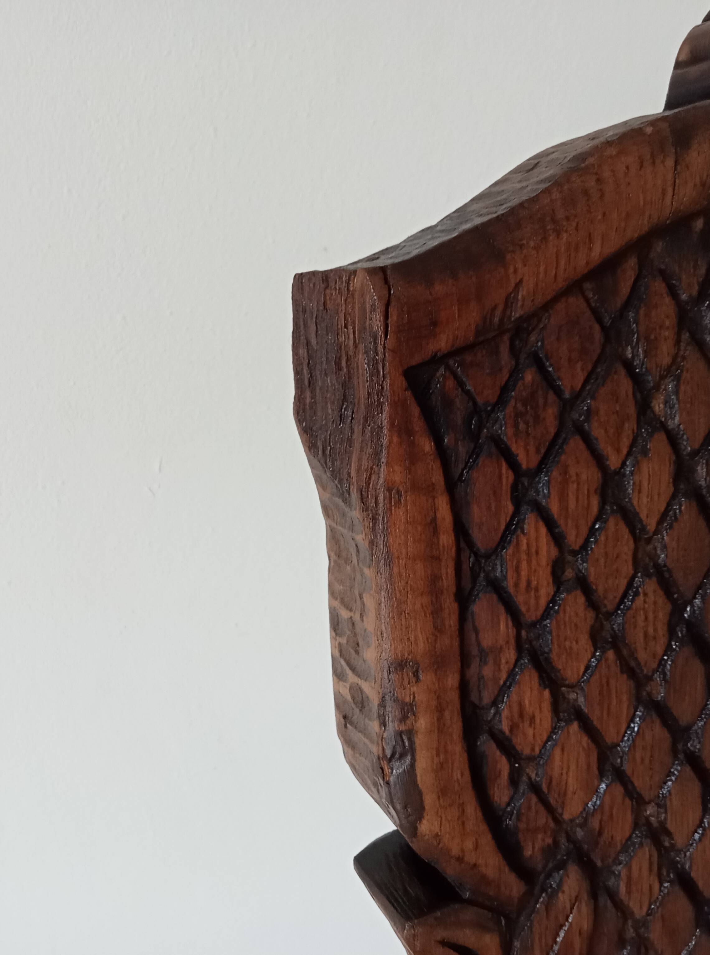 Brutalist tripod chair in carved wood 19th century