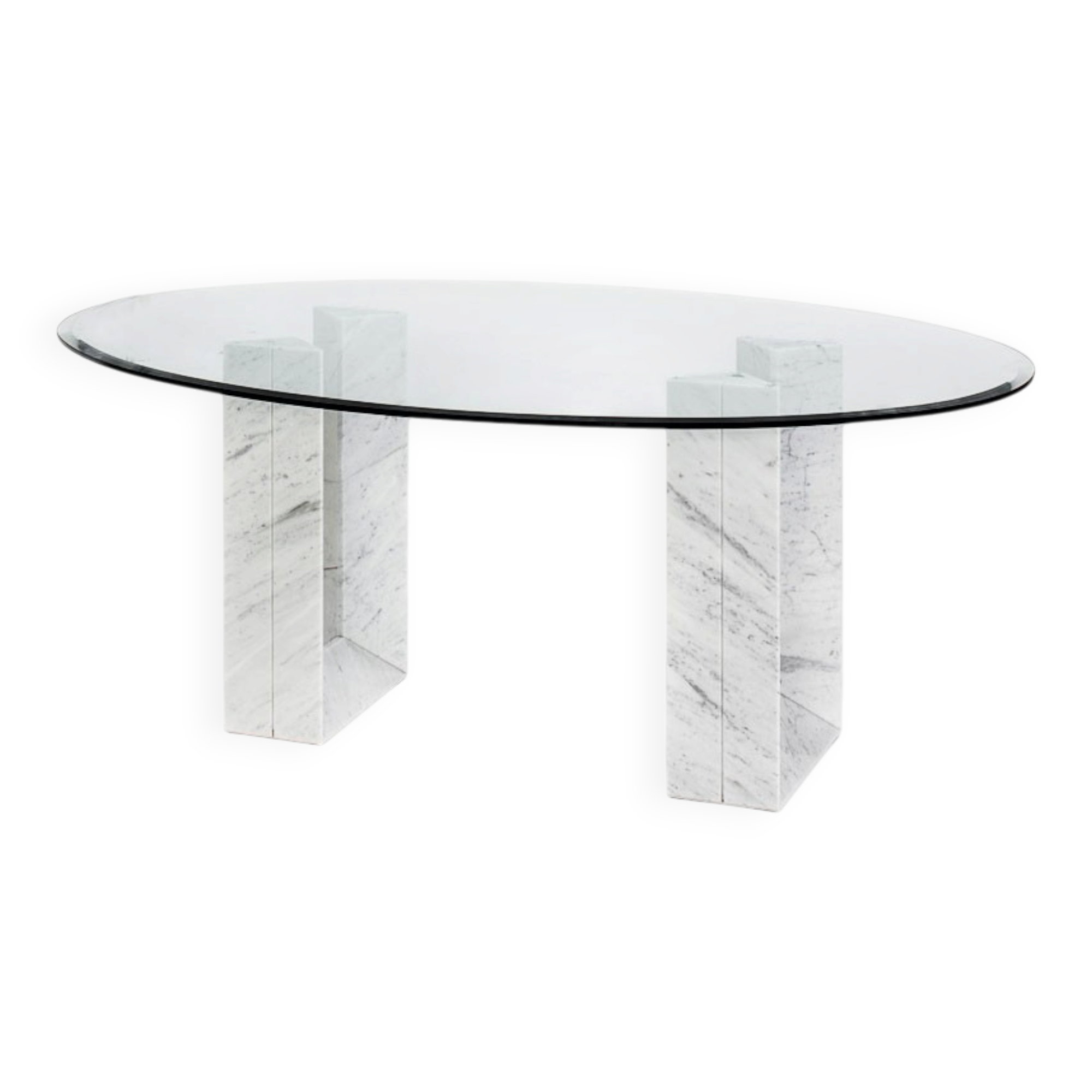 Table named "Diapason". Carrara marble and glass. Cattelan Italia. 90s.