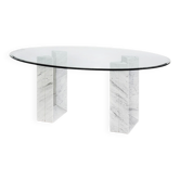 Table named "Diapason". Carrara marble and glass. Cattelan Italia. 90s.