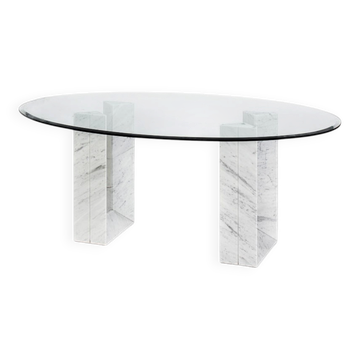Table sam « Diapason ». Marbre de Carrare et verre. Cattelan Italia. 90s