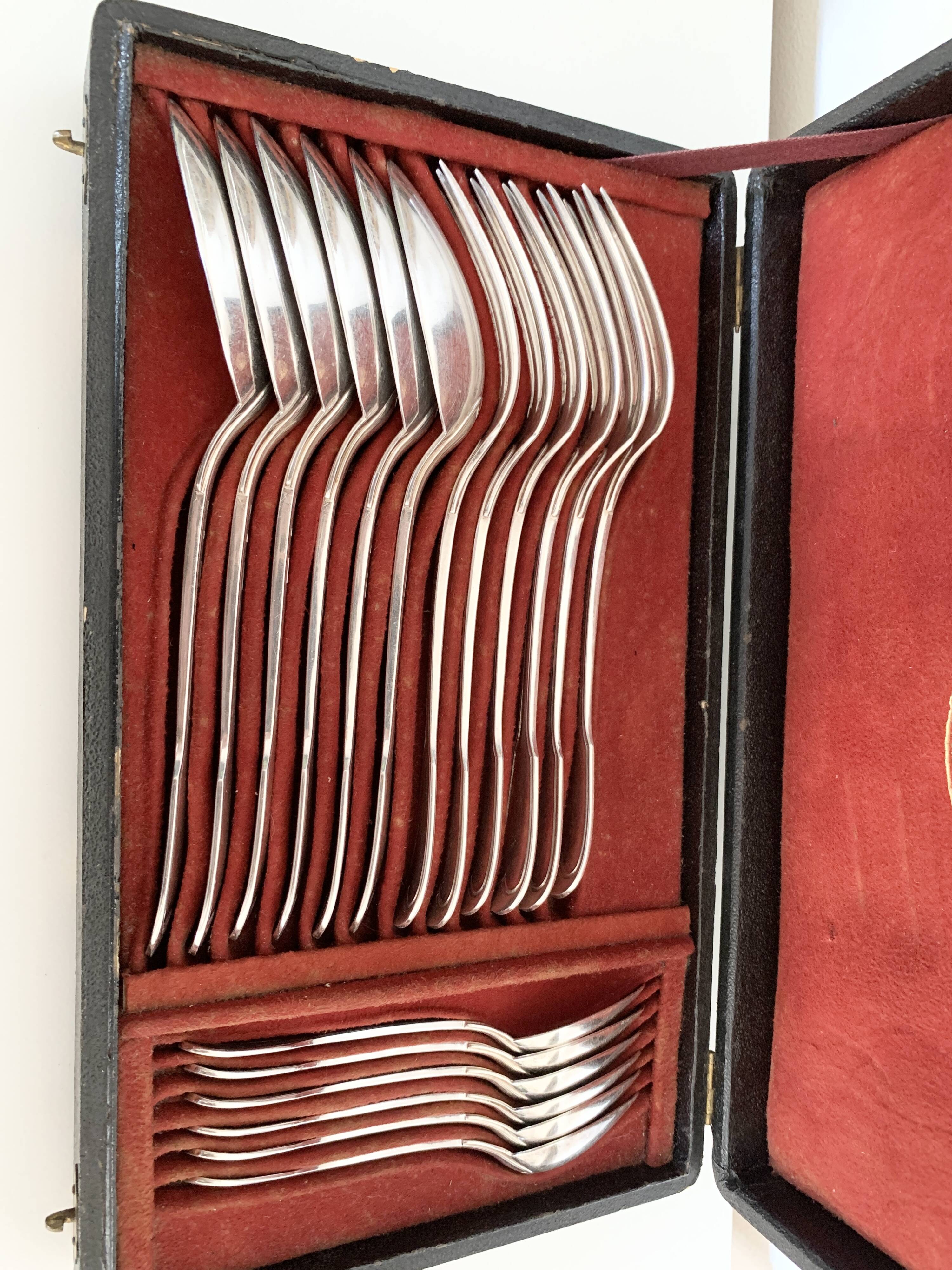 Christofle silver-plated cutlery set in its original case.