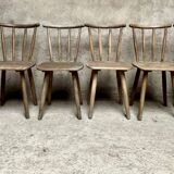 Series Set of 6 old rustic Western bistro chairs in original patina wood