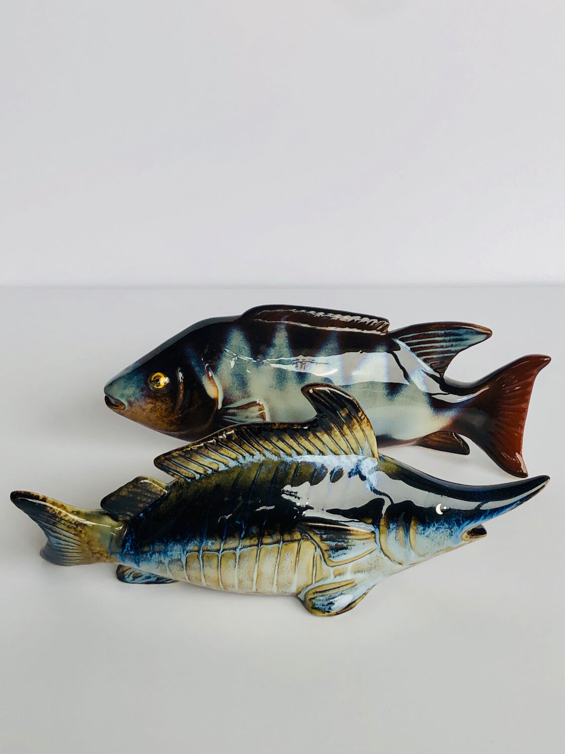 2 fish in glazed ceramic vintage