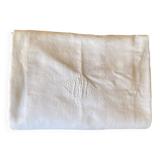 White cotton and linen tablecloth with central monogram from the 1960s.