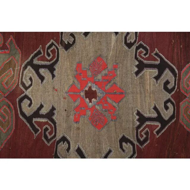 1970s Vintage Turkish Oushak Handmade Wool Cotton Red Area Rug 190x375