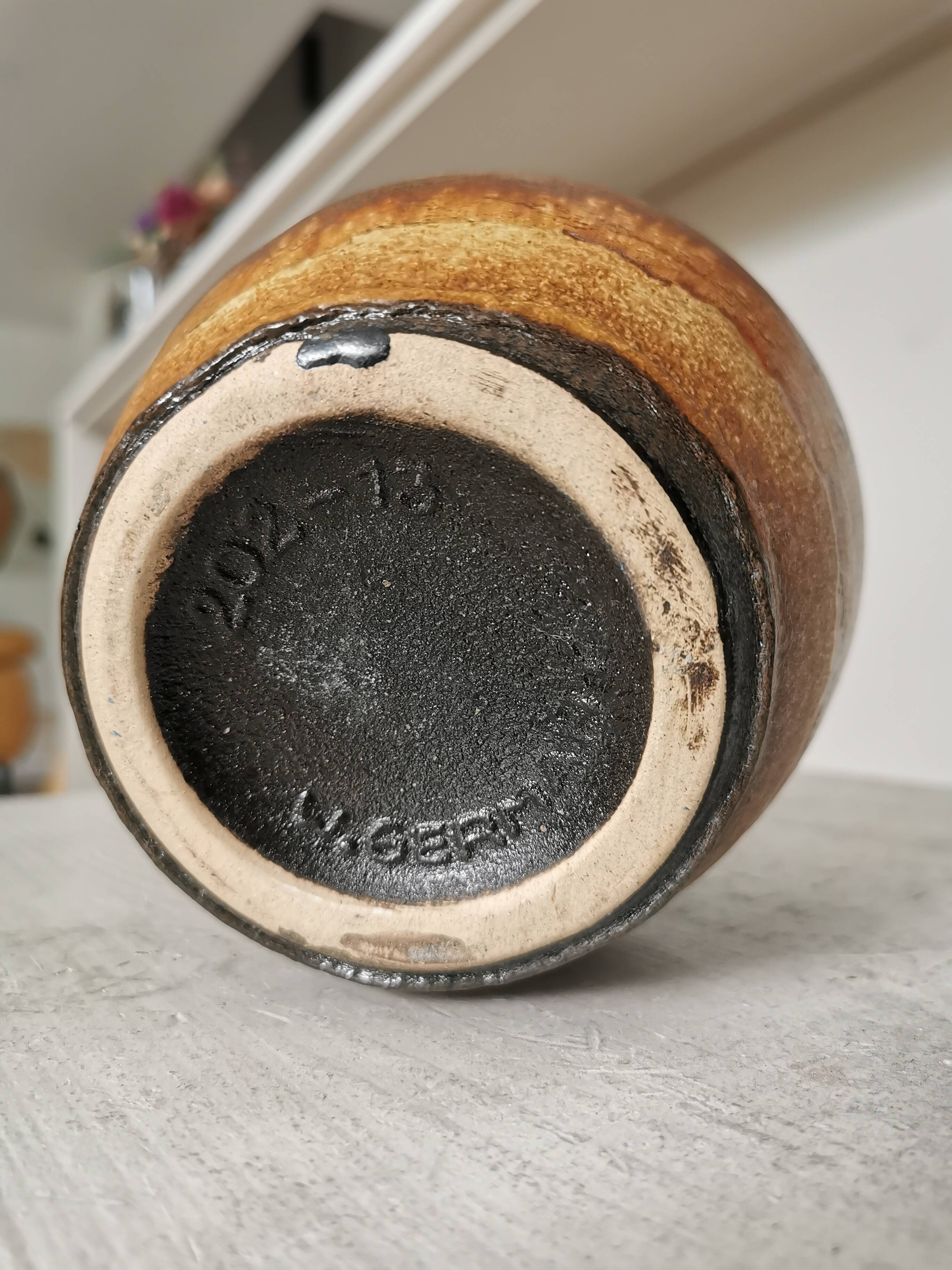 Fat Lava Pottery Vase: Vintage West Germany 202-13, Brown Drip Glaze