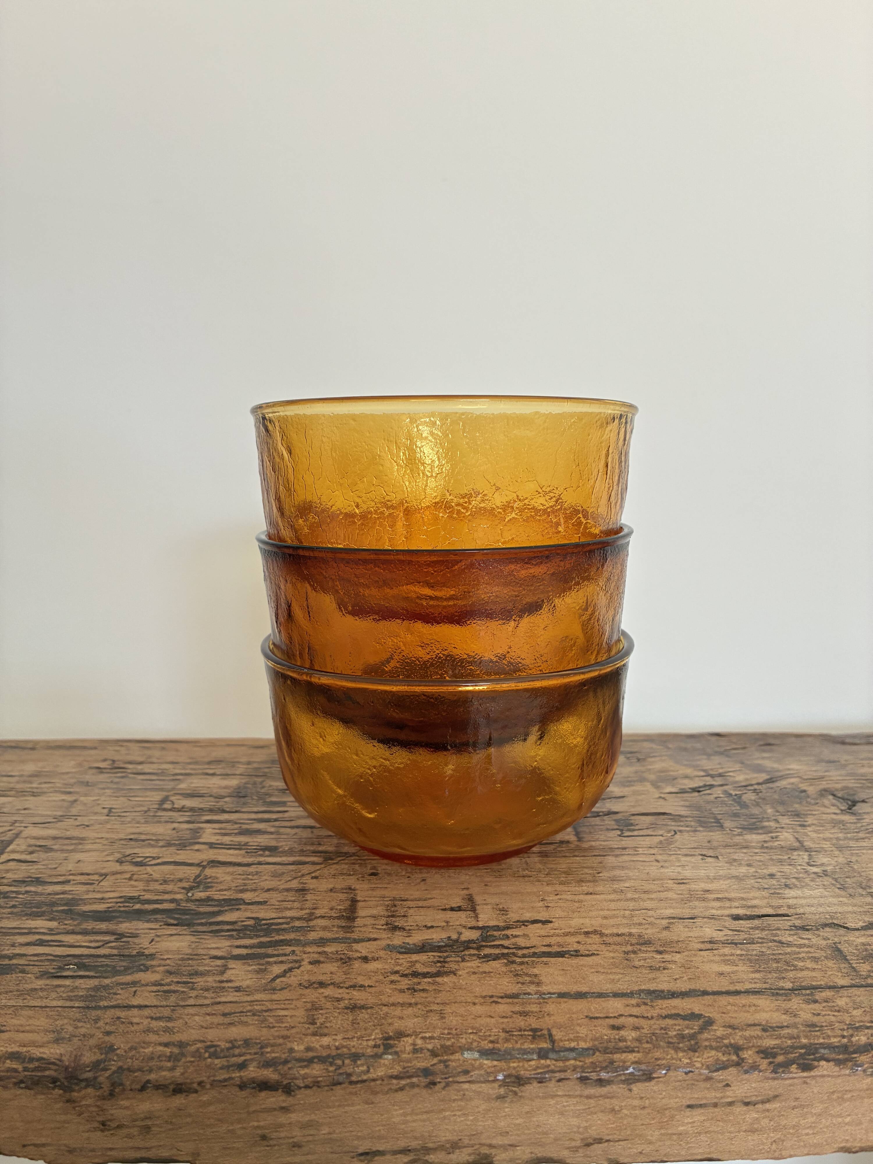 3 "Lever" brand bowls, amber textured