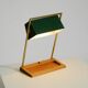 1960s Temde table lamp with a brass frame, teak base, and green lampshade