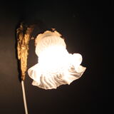 Paire d'appliques murales en laiton tulipe ancienne en verre vintage