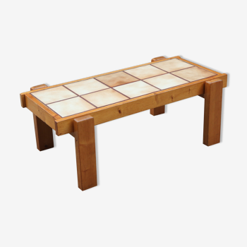 Table basse en pin avec plateau en carreaux de céramique 110x58cm