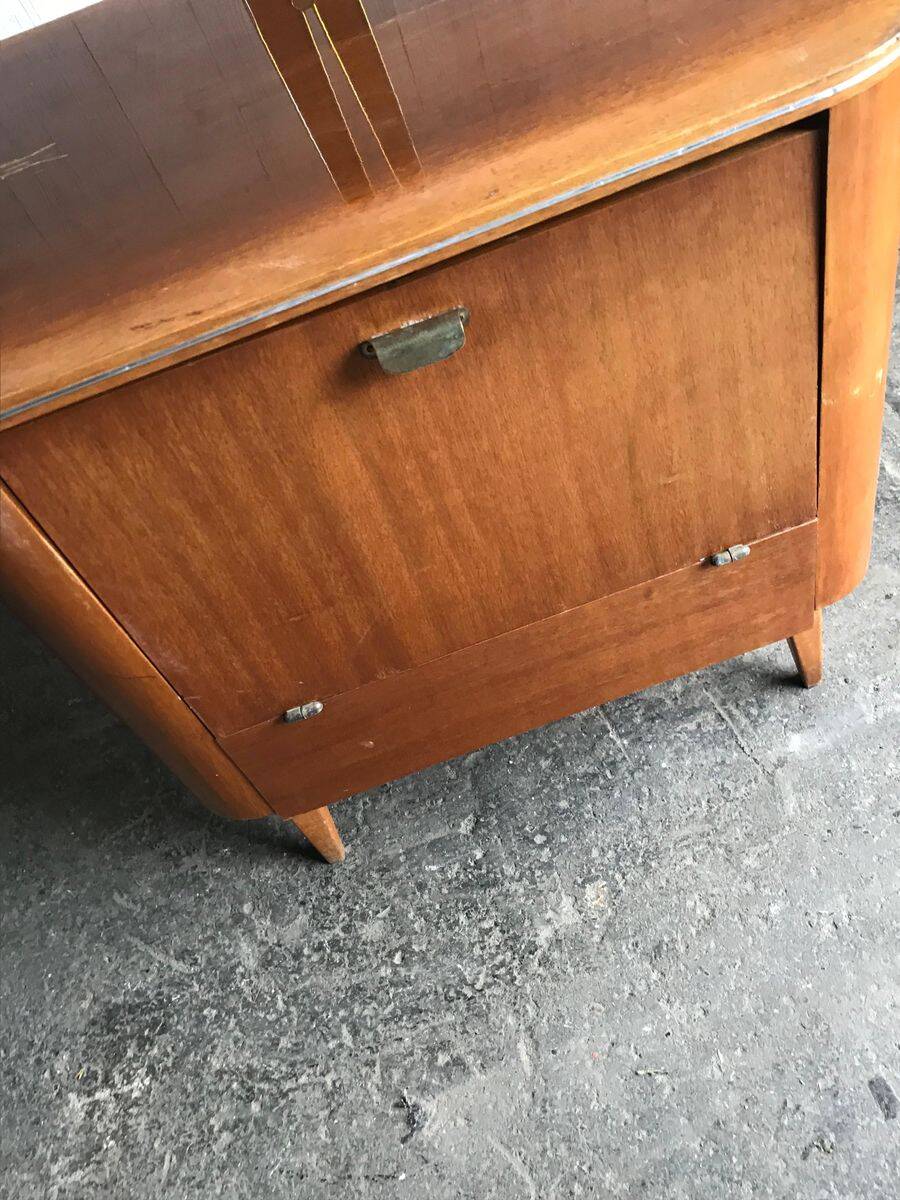Art Deco bar cabinet in brown walnut with integrated lamp and three sockets, 1950s.