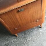 Art Deco bar cabinet in brown walnut with integrated lamp and three sockets, 1950s.