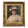 Oil on canvas by Duvanel portrait of woman in hat 19th century