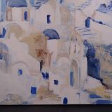 The Greek village - Pastel blue and ochre tones - Signed dated