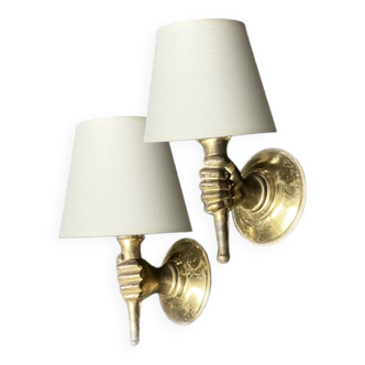 Pair of vintage Arbus hand sconces in bronze 1950