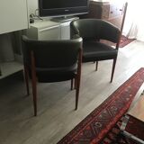 Pair of armchairs in skaï and wood