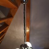 Space age chandelier with 3 lights, stainless steel and cut glass, Mazzega style, 1970