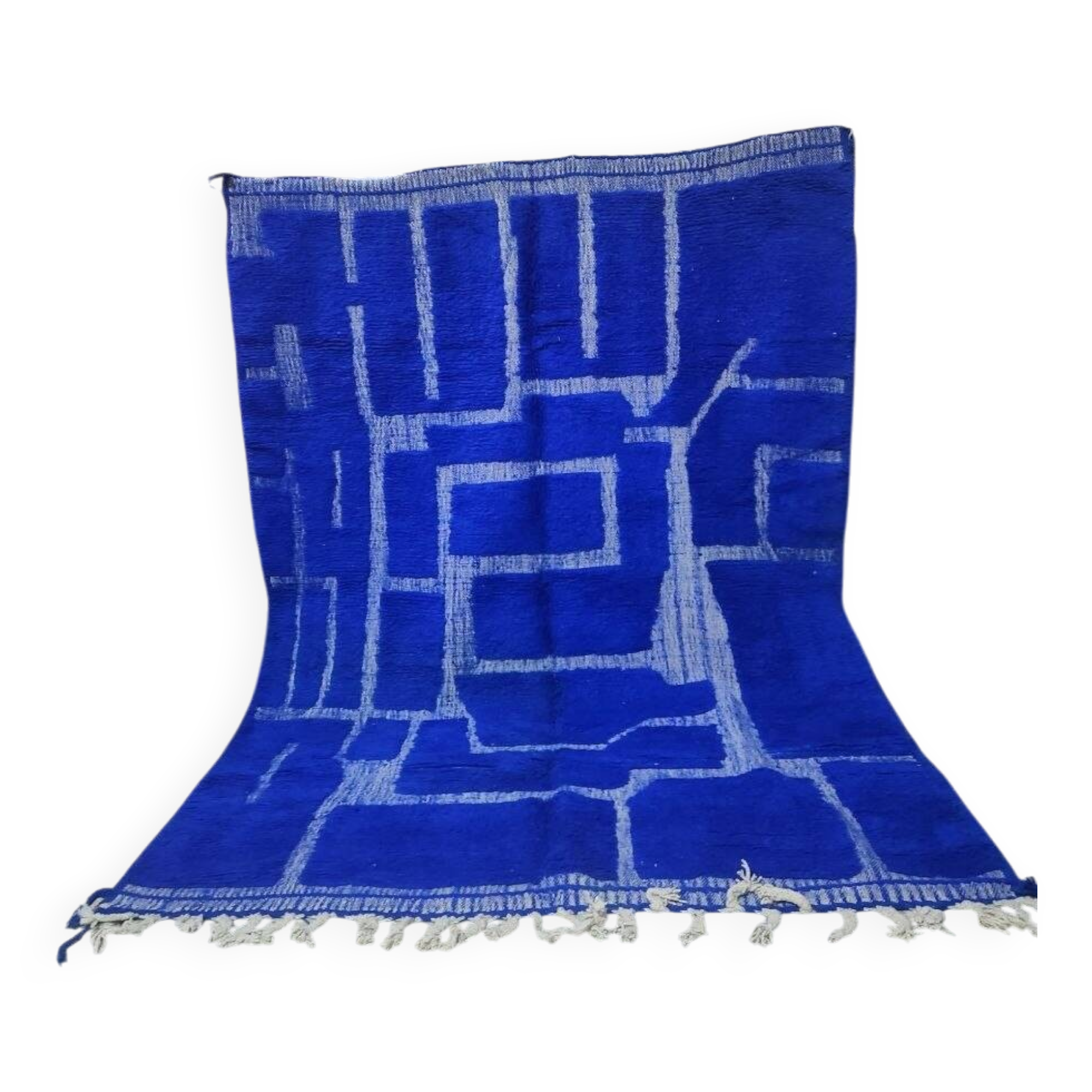 Large intense blue Beni Ouarain rug 300x200 cm – Thick wool