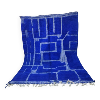 Large intense blue Beni Ouarain rug 300x200 cm – Thick wool