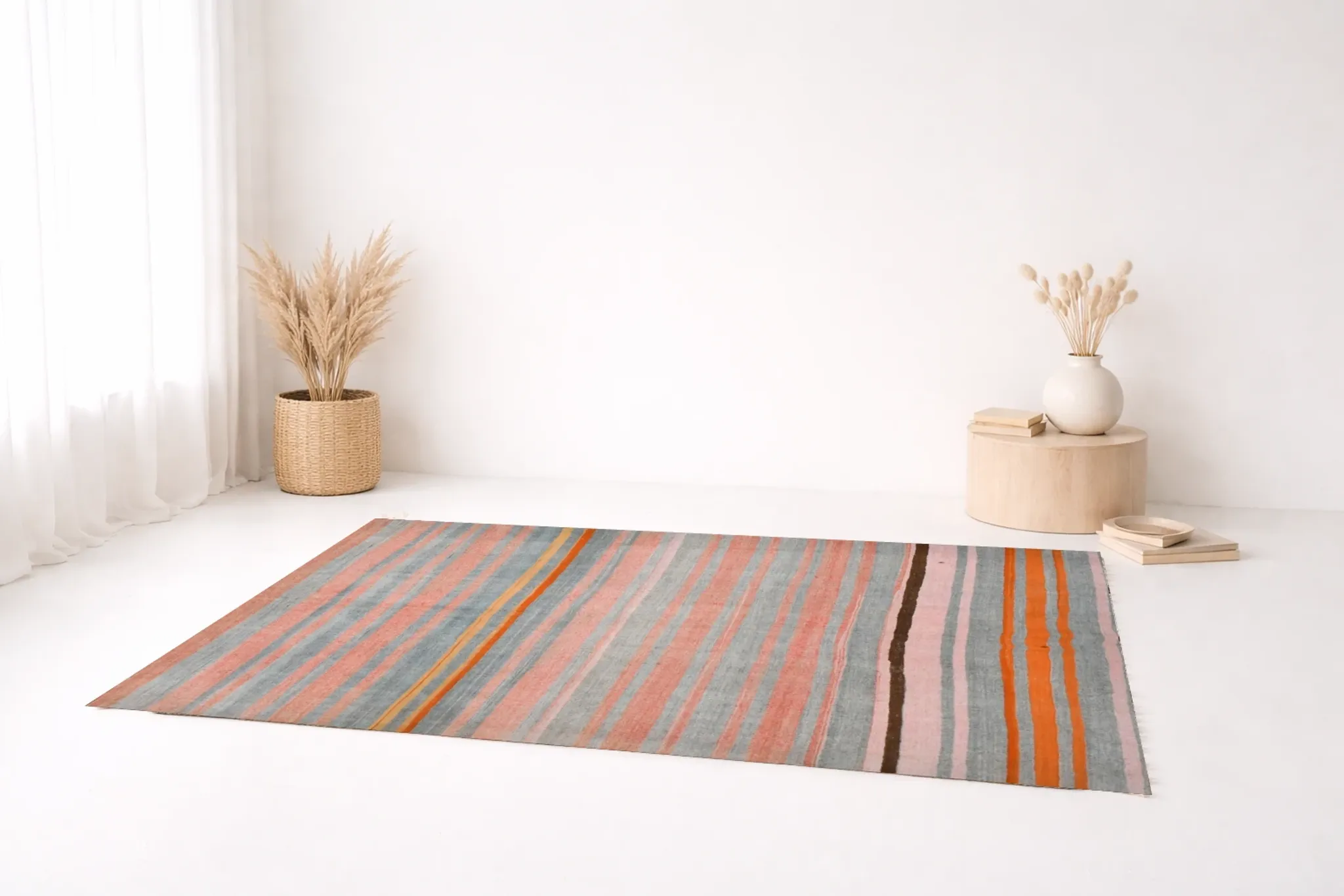 Dusty Pink Vintage Kilim Rug, Turkish Striped Bohemian Bedroom Decor 6x7