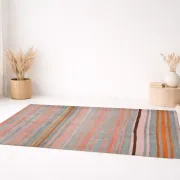 Dusty Pink Vintage Kilim Rug, Turkish Striped Bohemian Bedroom Decor 6x7