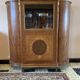Half-moon buffet with display cabinet in Louis XVI style, marquetry with marble top.