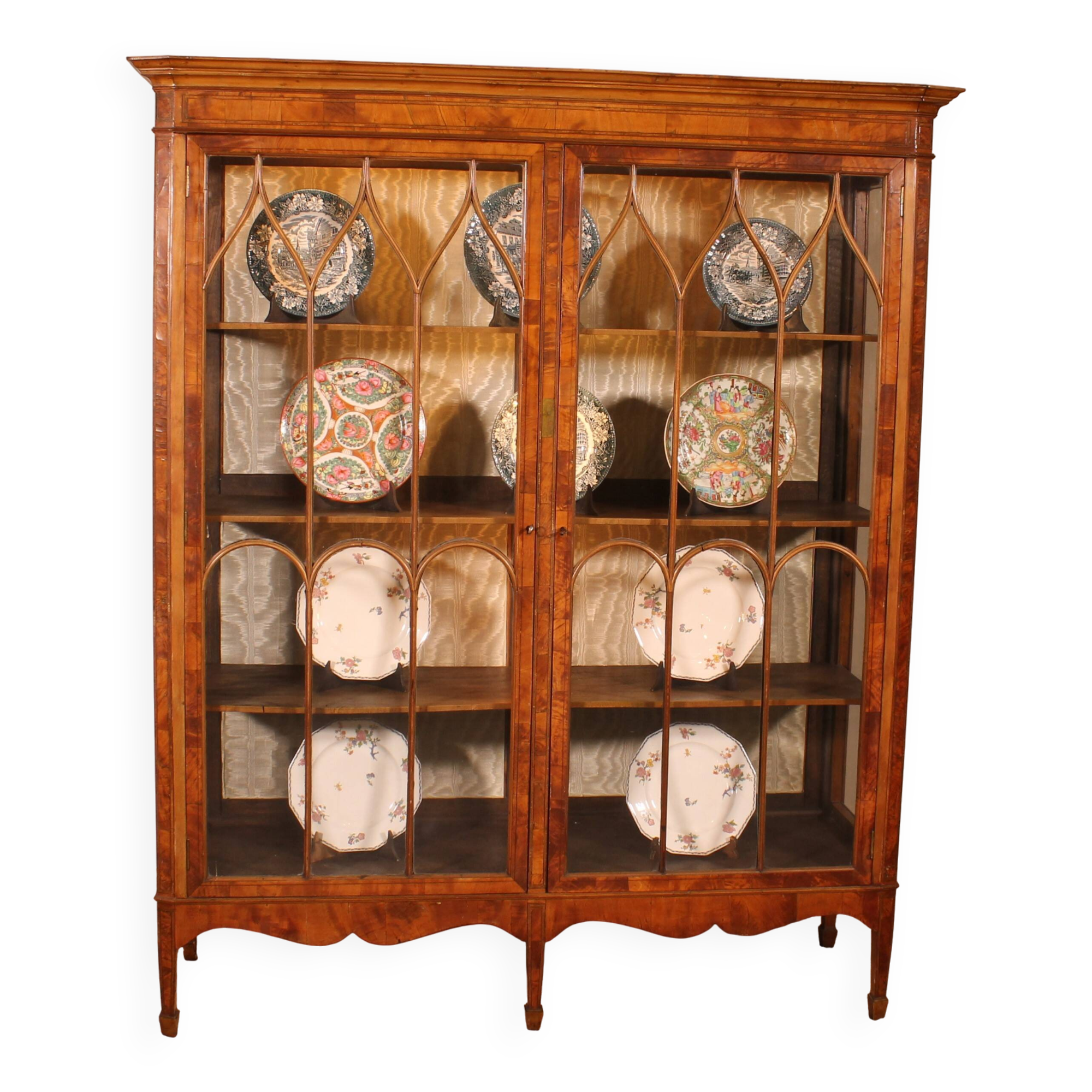 19th Century Mahogany and Burr Walnut Display Cabinet with Lighting