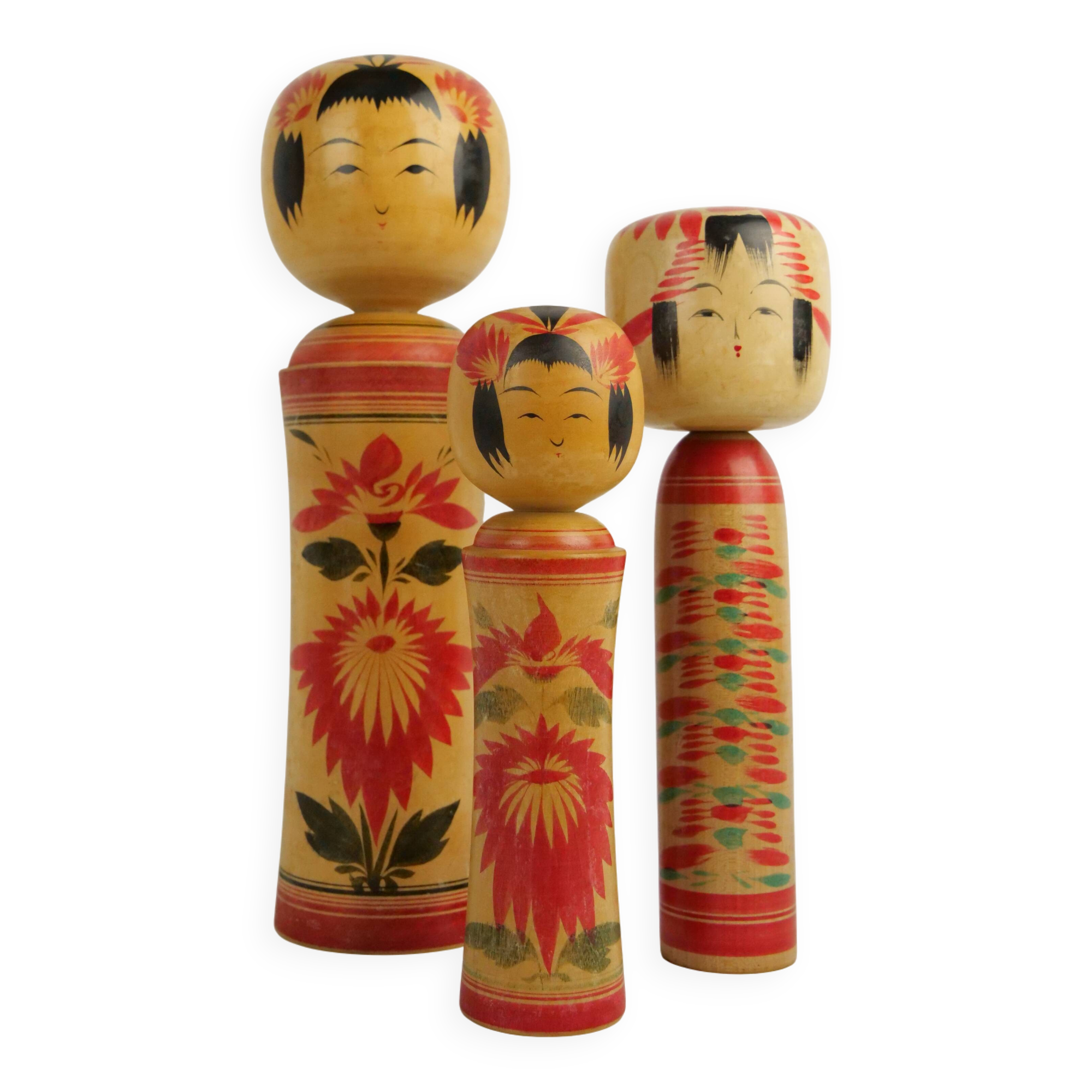 Lot of 3 KOKESHI Dolls (medium size) free shipping
