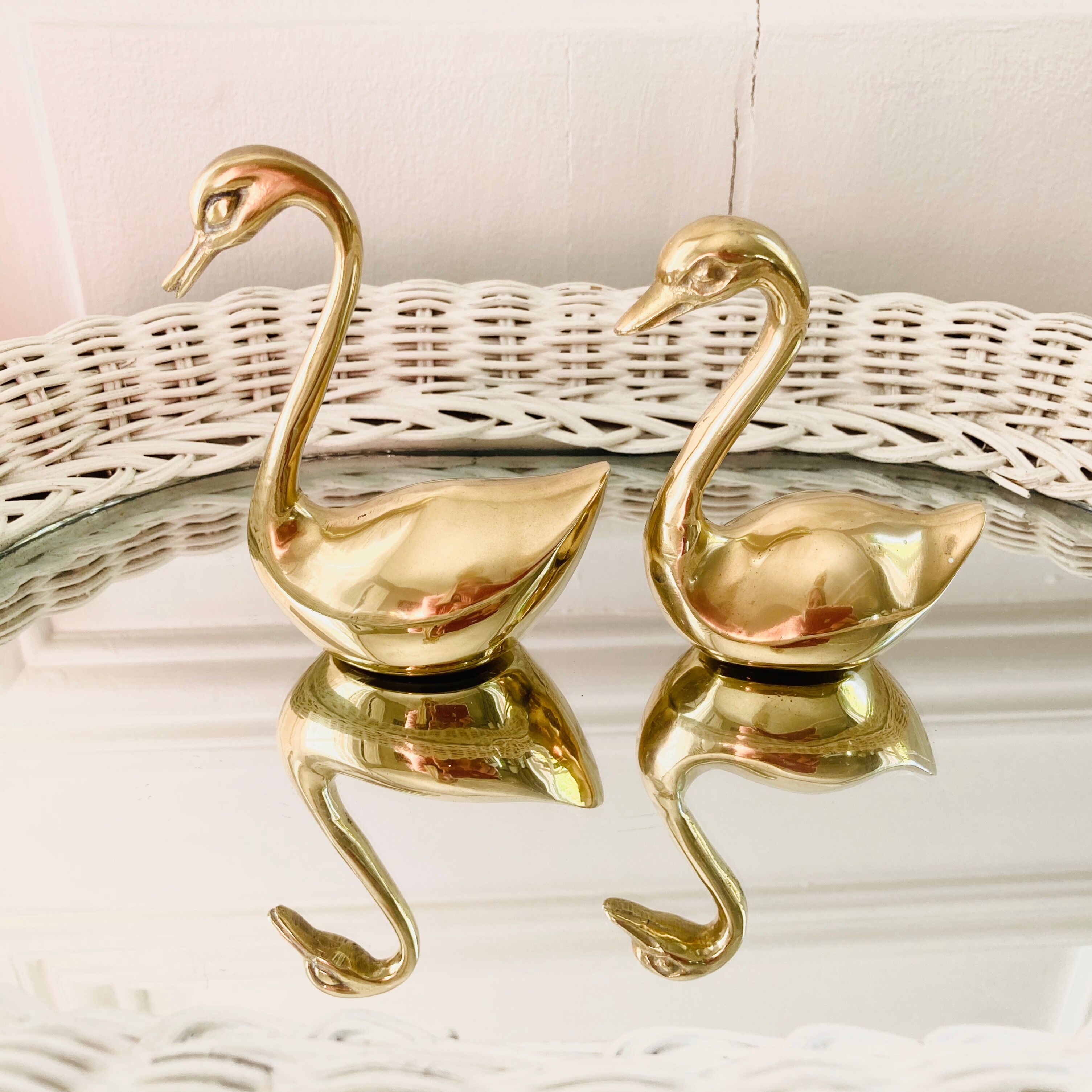 Couple of brass swans