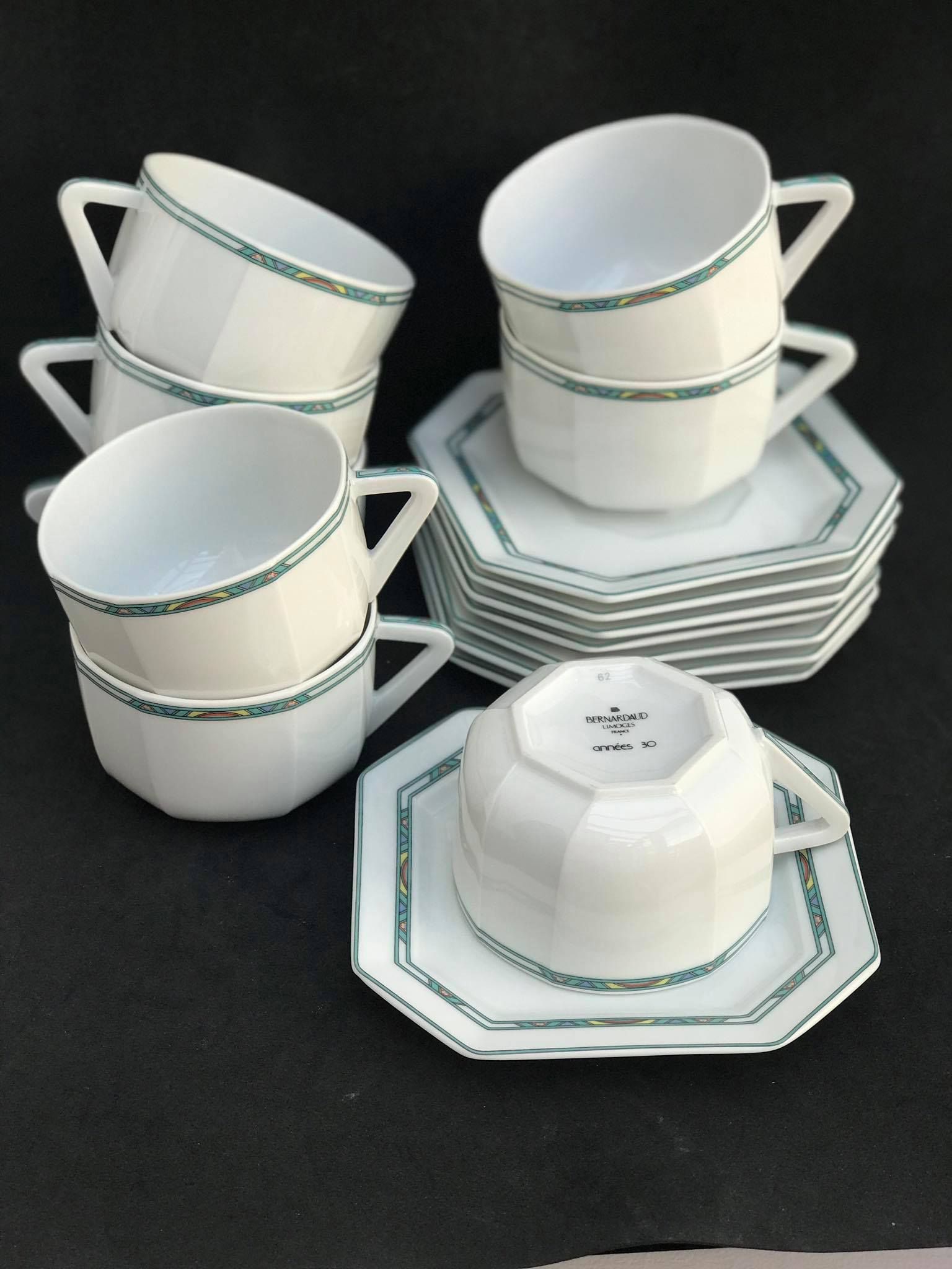 8 coffee tea cups and 8 porcelain saucers Limoges Bernardaud Paul Poiret