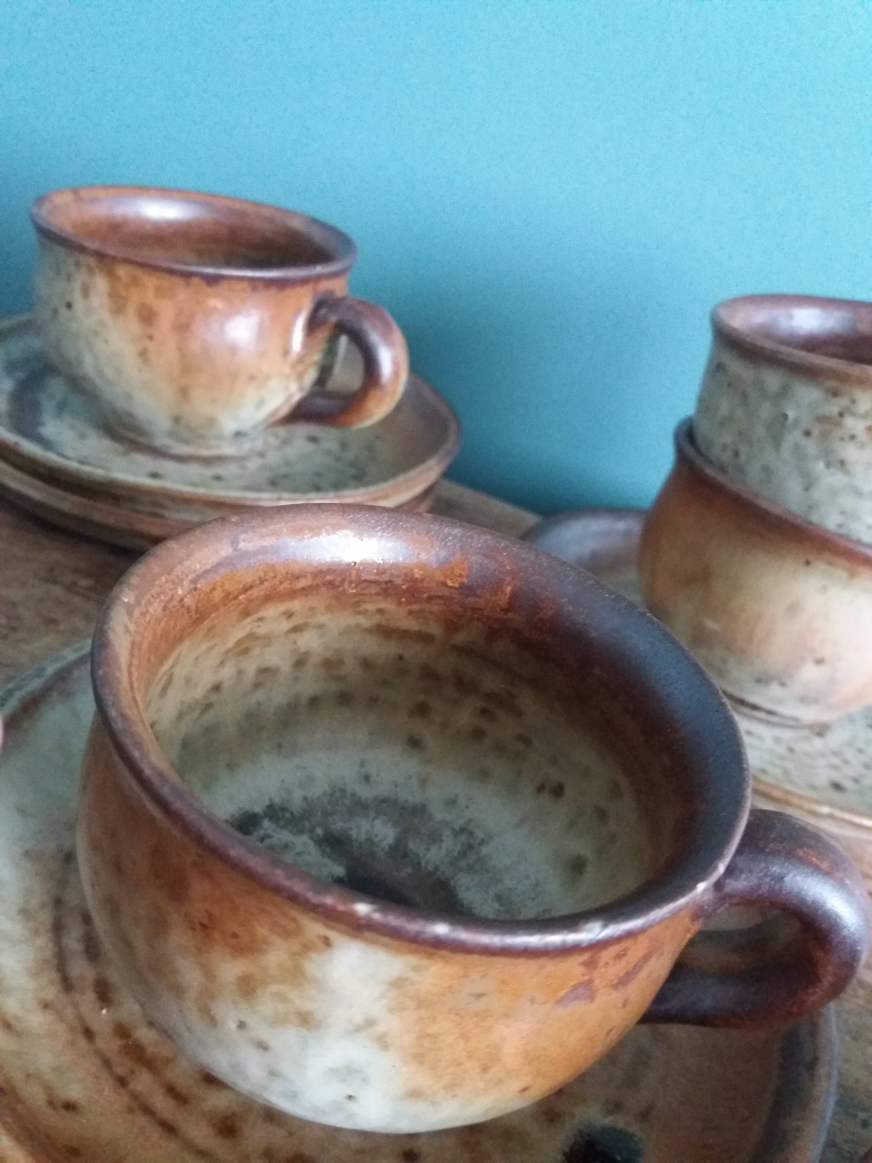 Coffee service with cups and saucers in Puisaye stoneware by Jean-Pierre Prud'homme