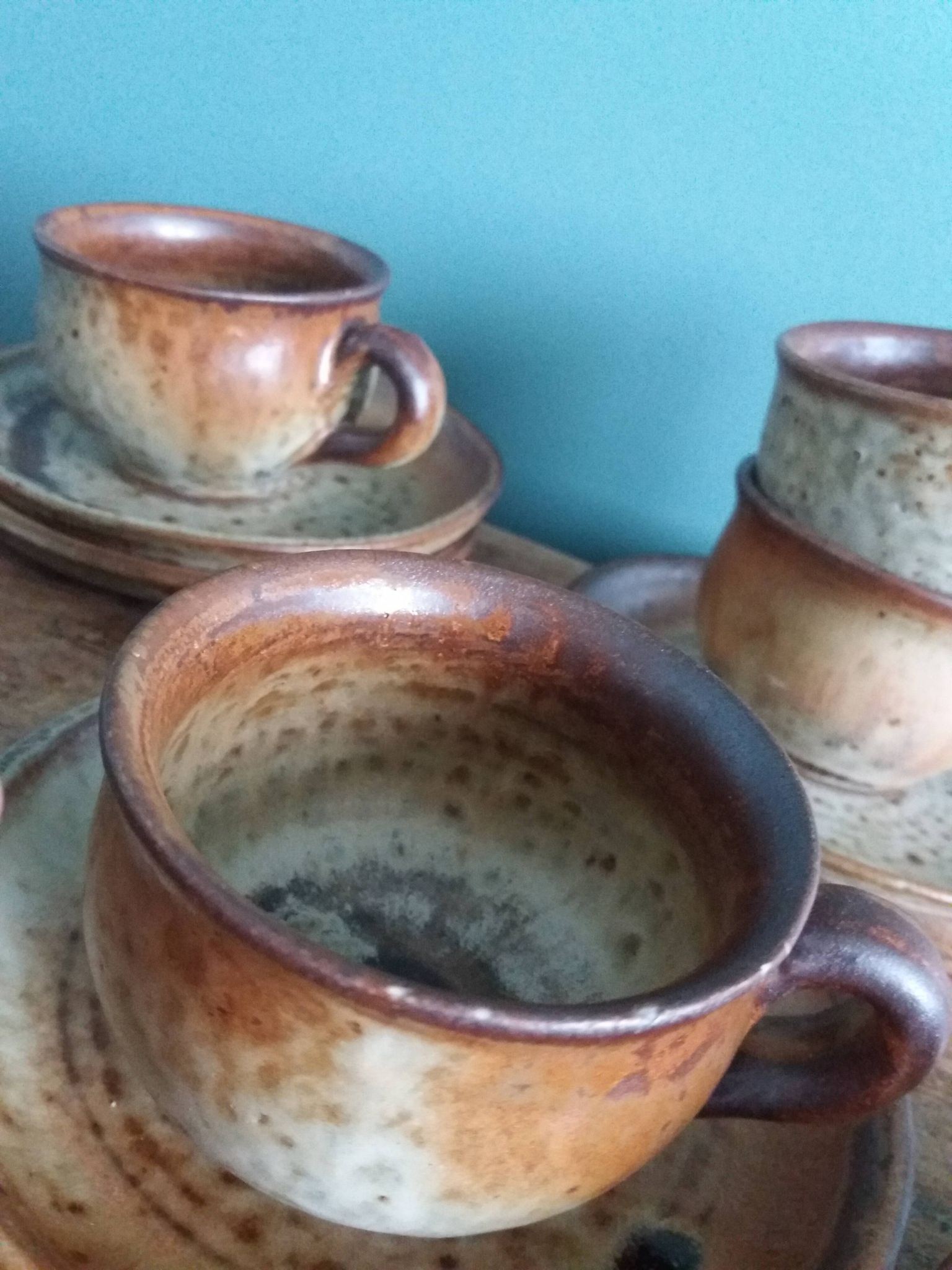 Coffee service with cups and saucers in Puisaye stoneware by Jean-Pierre Prud'homme