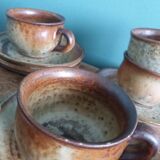 Coffee service with cups and saucers in Puisaye stoneware by Jean-Pierre Prud'homme