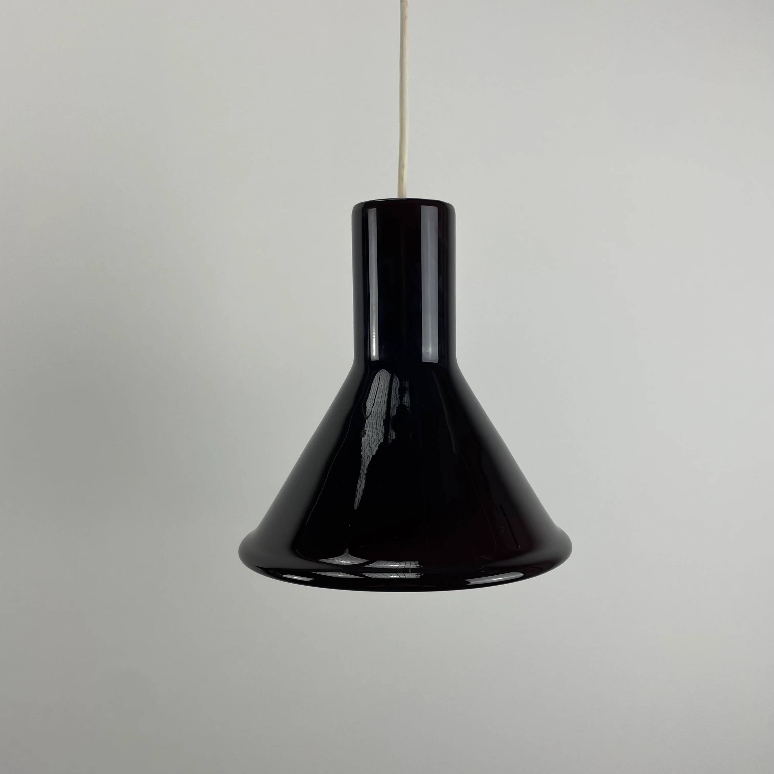 Pair of MINI glass purple pendants by P&T by Michael Bang for Holmegaard 1970