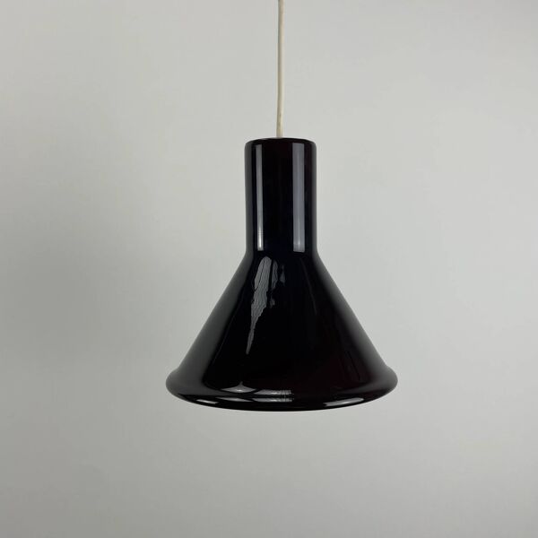 Paire de suspensions MINI en verre violet de P&T par Michael Bang pour Holmegaard 1970