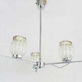 Vintage chandelier with 3 branches in chrome metal and glass globe. Year 70