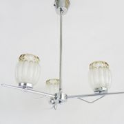 Vintage chandelier with 3 branches in chrome metal and glass globe. Year 70