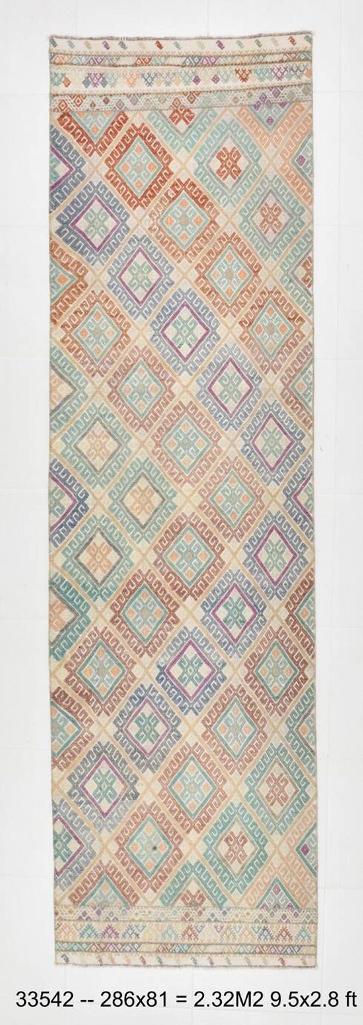 3x9 Pastel Toness Turkish Kilim Runner Rug, 81x286 Cm