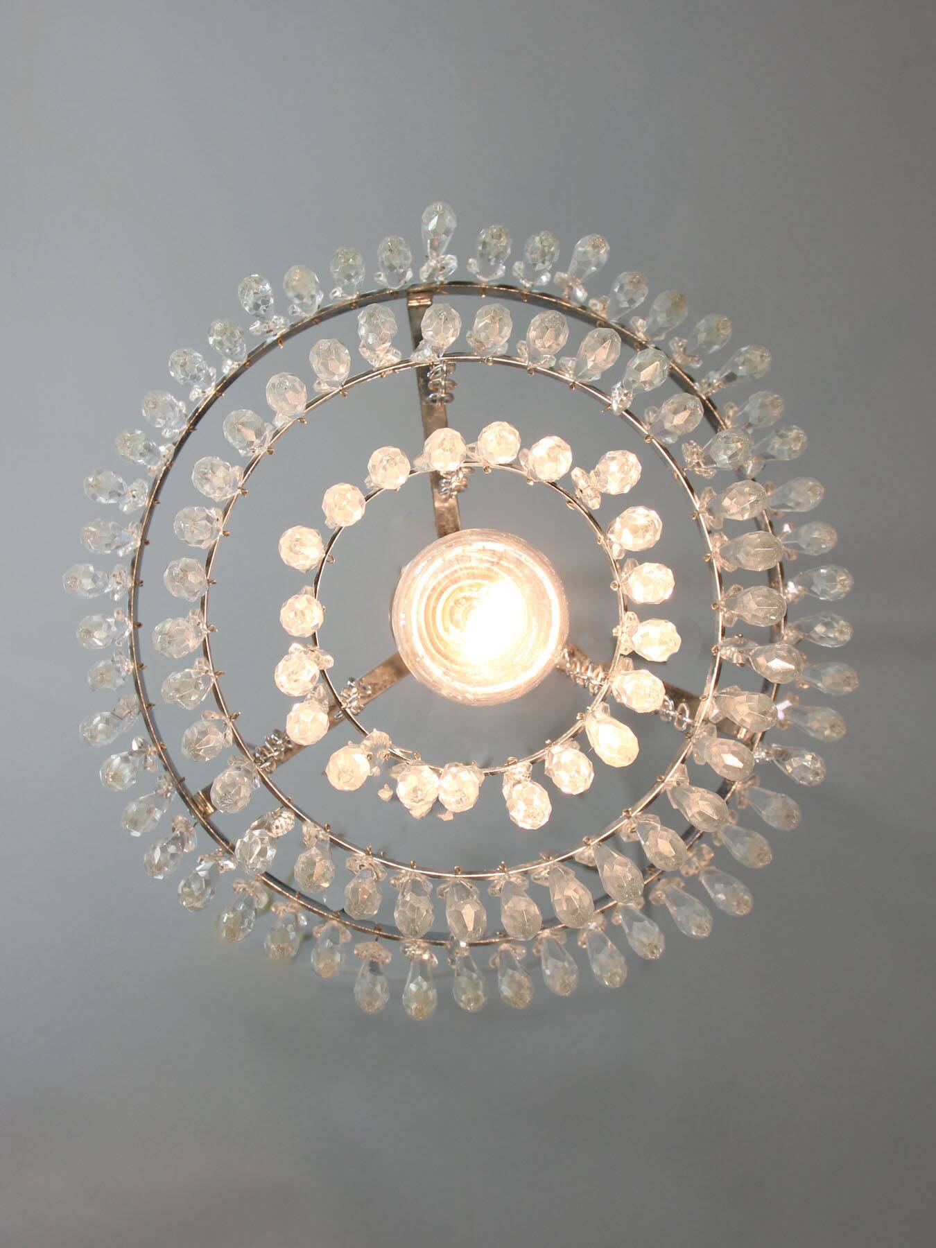 Vintage Italian Crystal & Chrome Chandelier, 1970s
