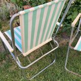 Pair of vintage camping chairs striped green and white