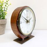 Mid century teak & brass lizana clock, vintage electric table clock
