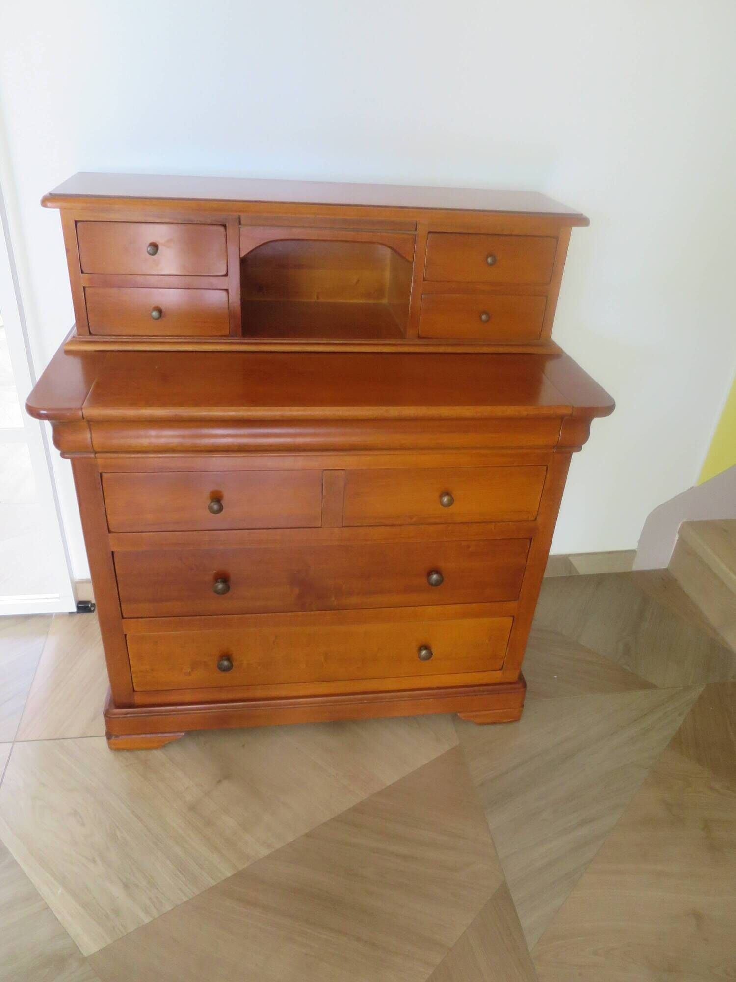 Vintage commode secretary dressing table sliding top 7 drawers cherry wood