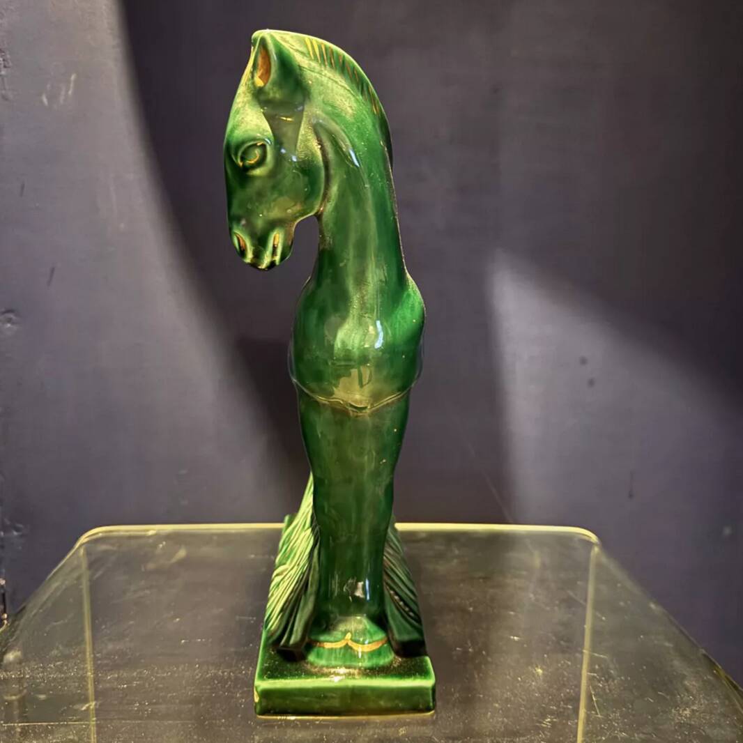 Green and gold Art Deco ceramic horse