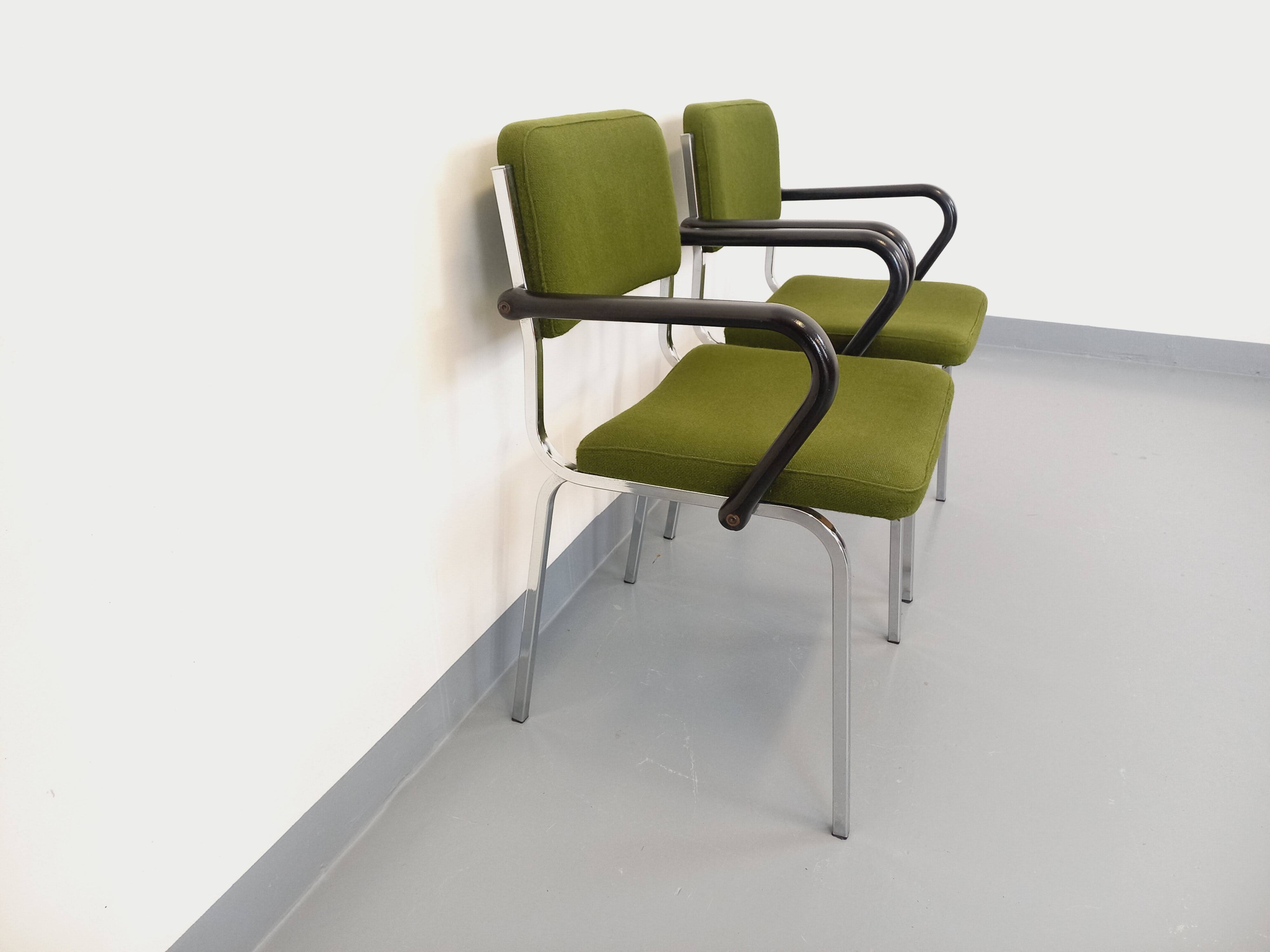 Pair of vintage fabric and chrome armchairs from the 70s