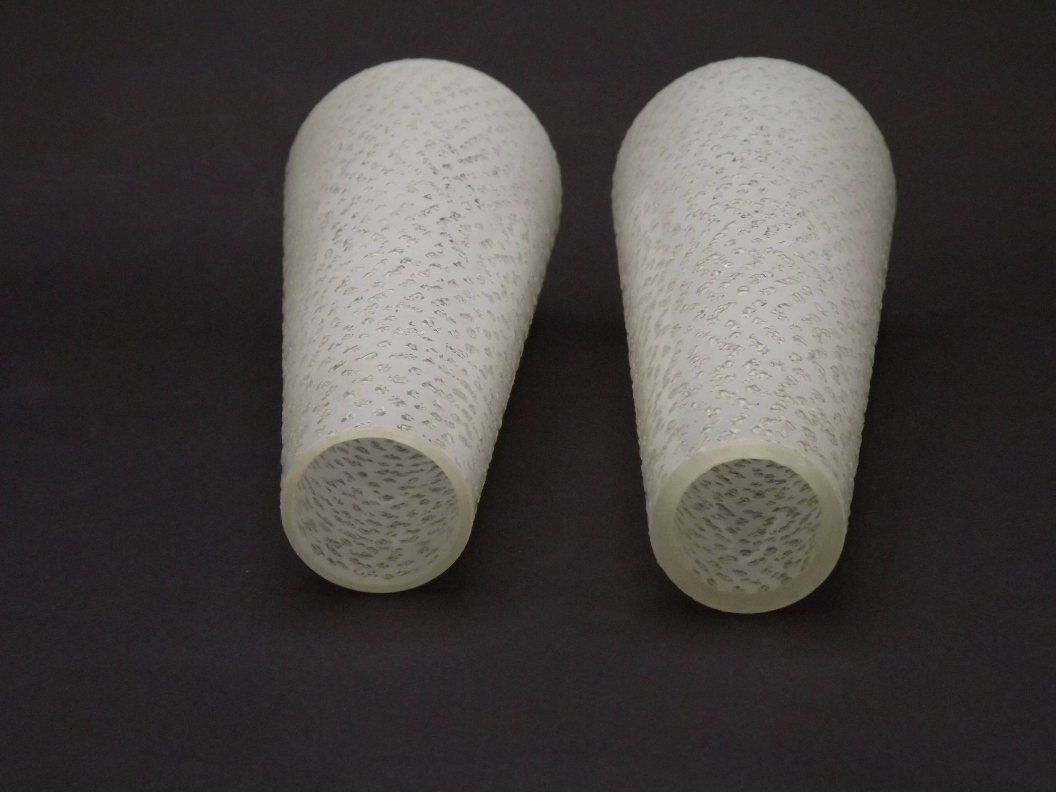 Pair of French vintage retro white opaque patterned glass replacement shades.