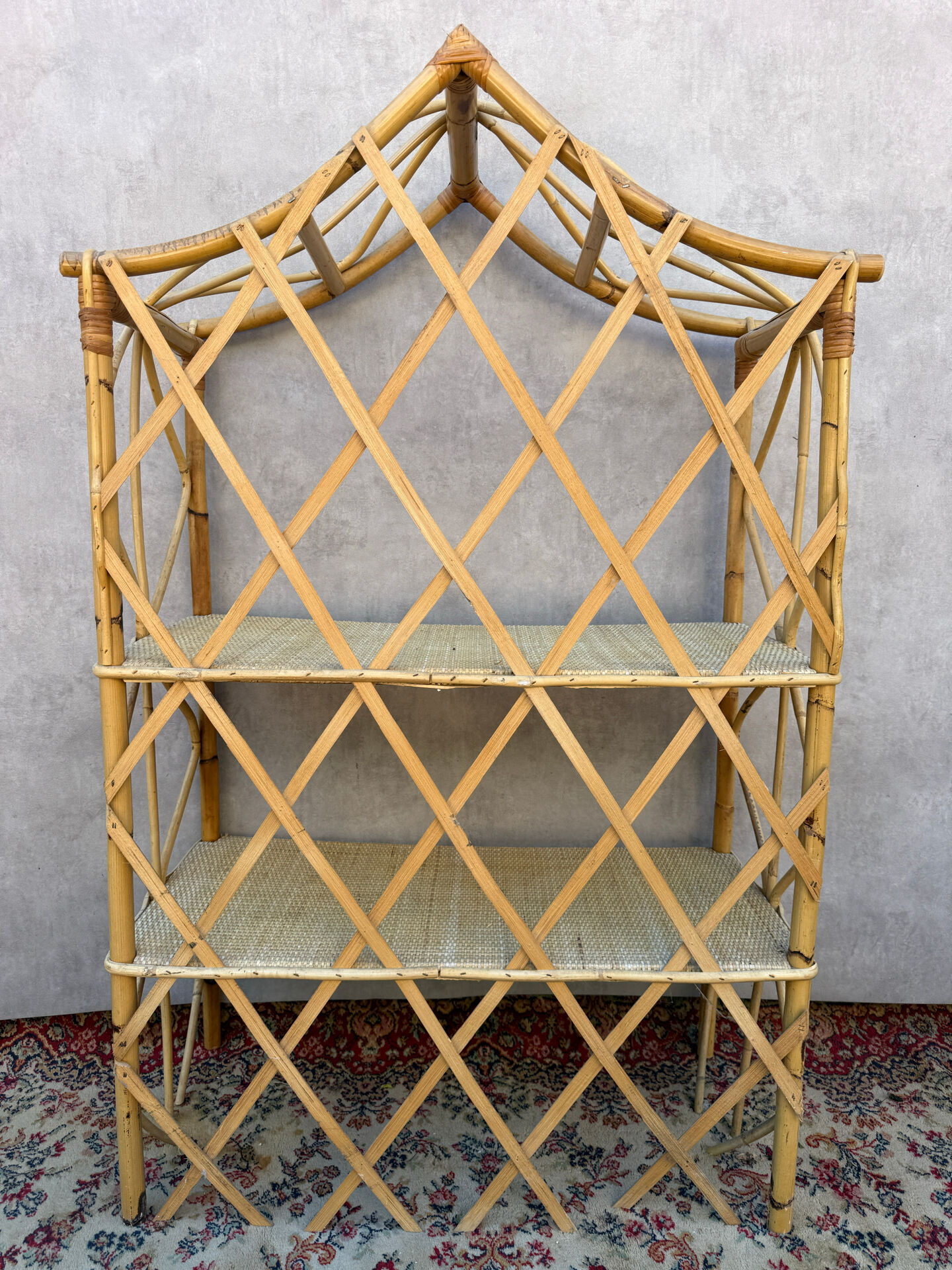 Rattan shelf Chinese hat from the 1960s Sweden