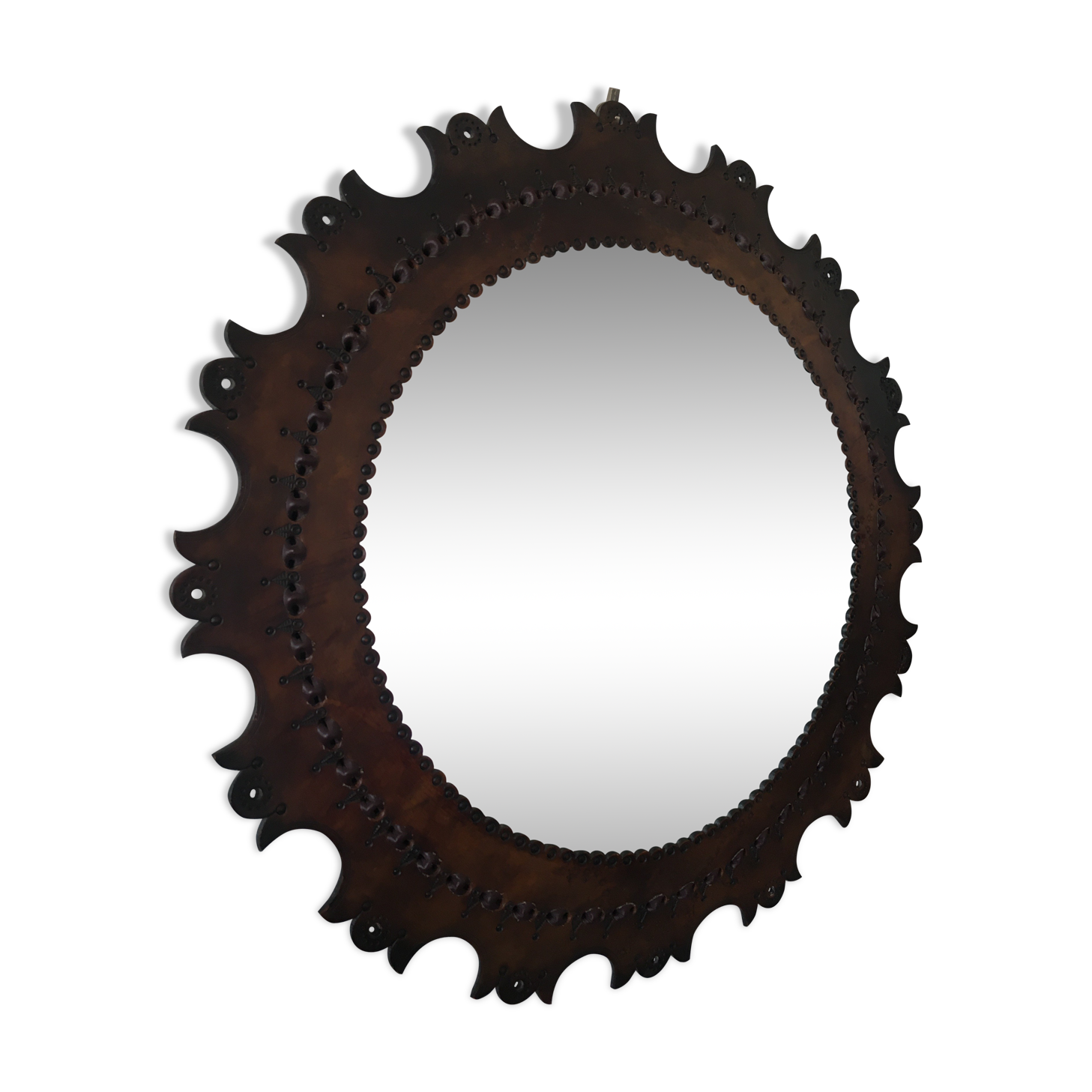 Round leather mirror, 1960s