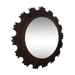 miroir rond en cuir,