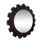 Miroir rond en cuir, années 1960